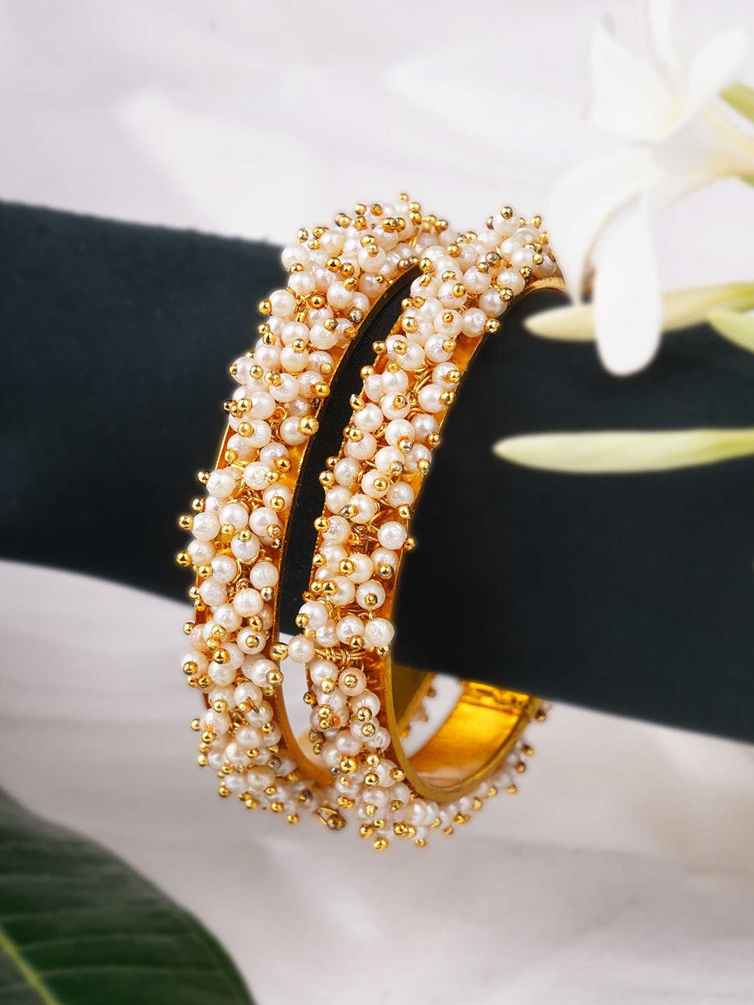 

Adwitiya Collection Set Of 2 24CT Gold-plated pearls Bangle