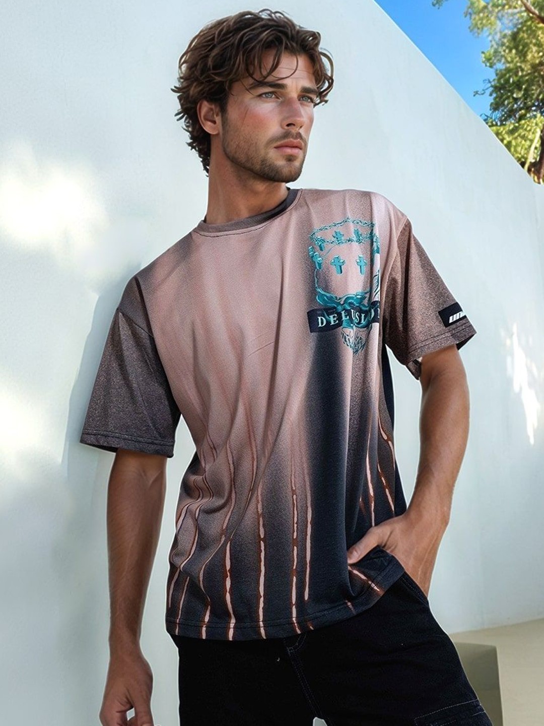 

HERE&NOW Men Printed V-Neck Pockets T-shirt, Multi