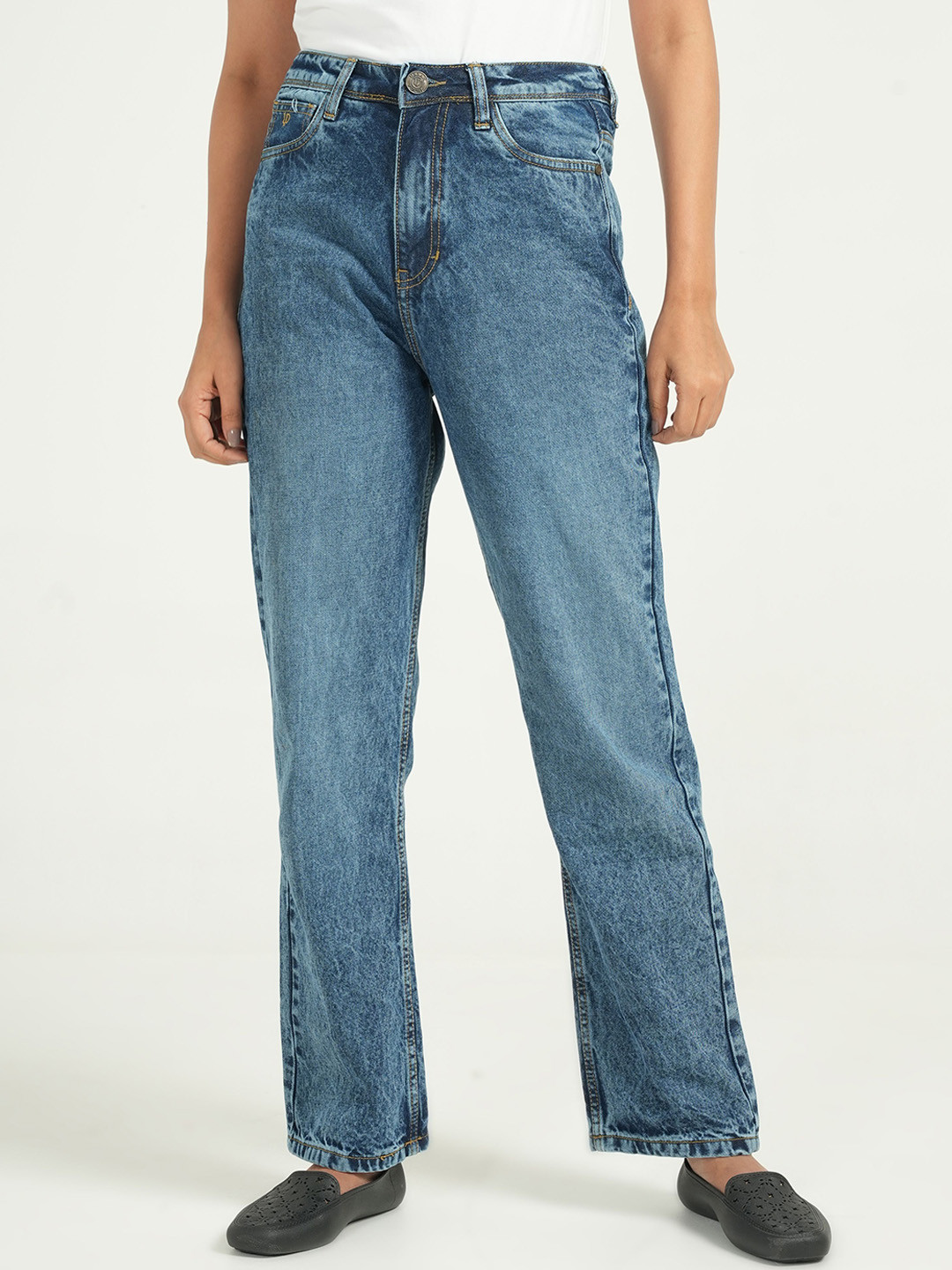 

URBAN POCHE Women Straight Fit High-Rise Heavy Fade Jeans, Blue