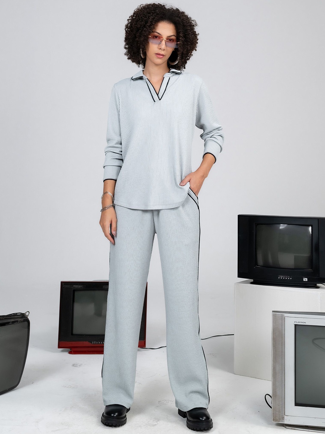 

EDRIO Polo Collar Sweatshirt & Trousers Co-Ords, Grey
