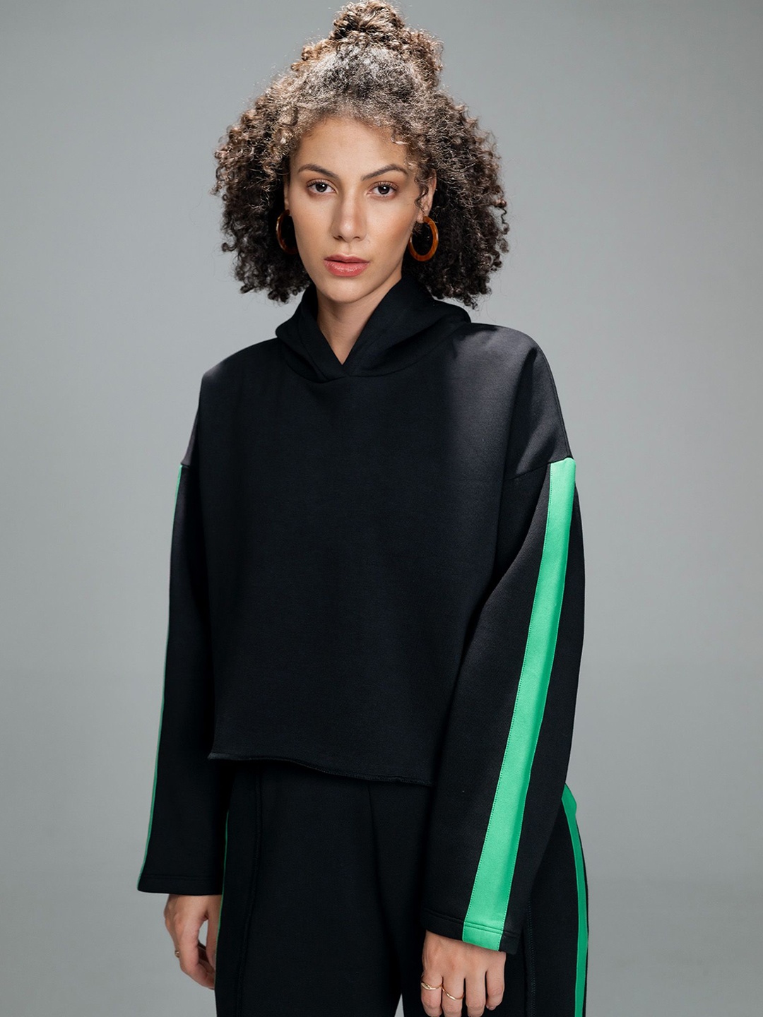 

EDRIO Hooded Neck Sweatshirt With Trousers Co-Ords, Black