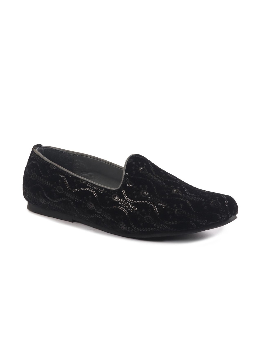

FAUSTO Men Embellished Velvet Mojaris, Black