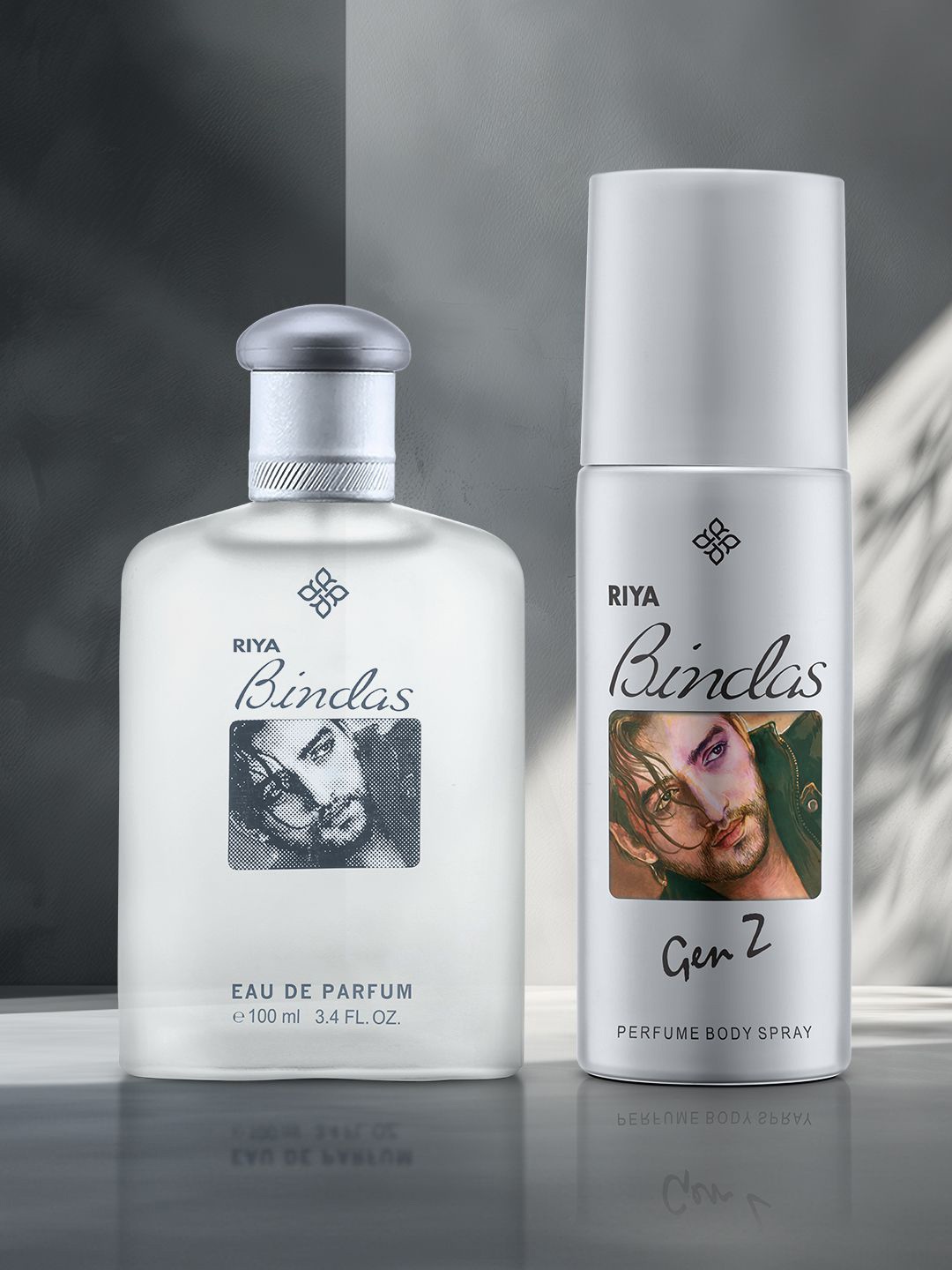 

RIYA Bindas Men Set Of 2 Long Lasting Eau De Perfume- 100 ml & Bindas Genz Spray- 150 ml, Grey