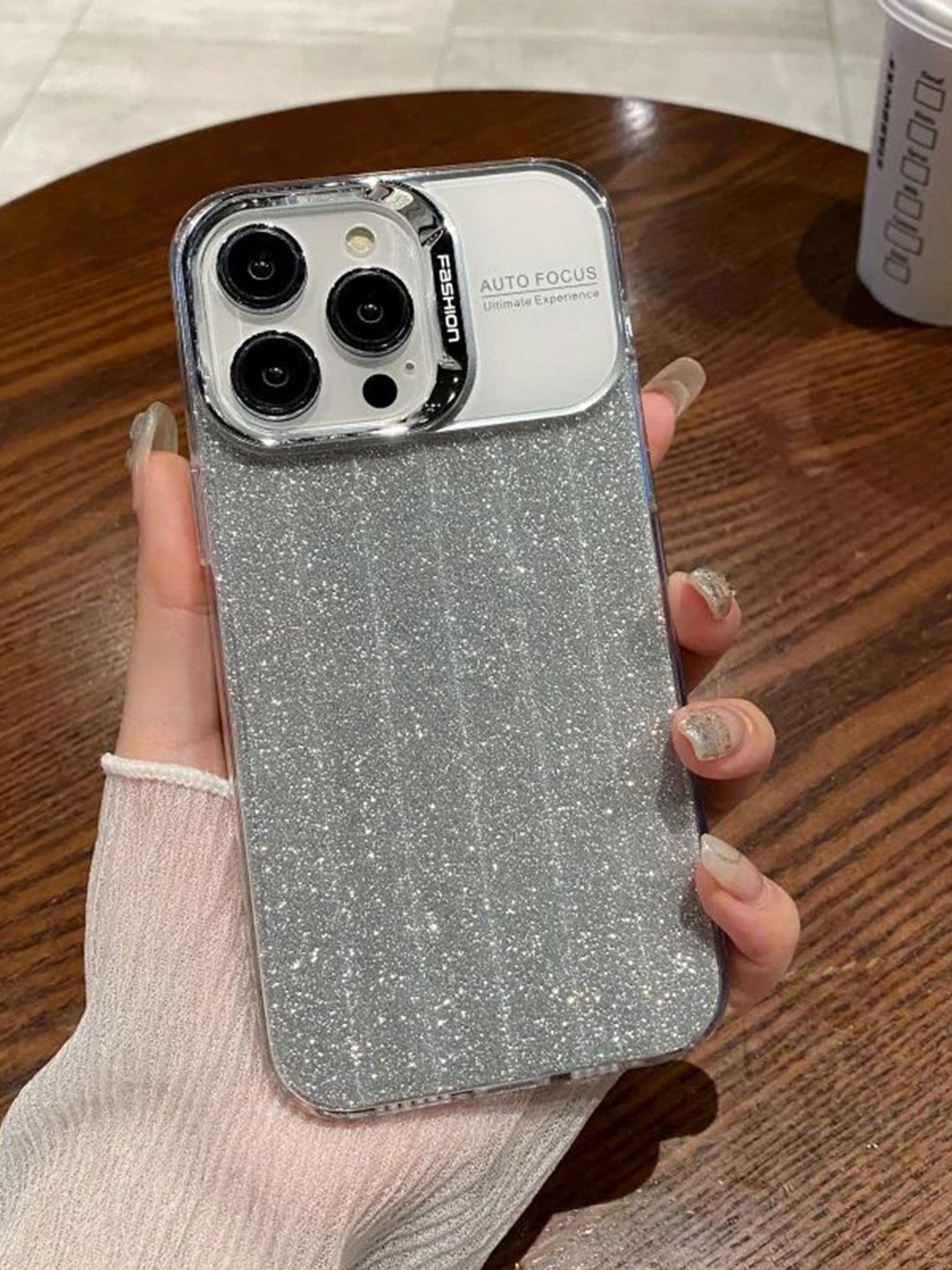 

Luxury Kase LK120 Fashion Transparent Glitter Gradient Soft iPhone 14 Pro Max Back Case, Silver