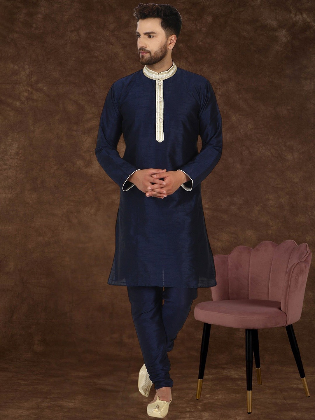 

Moda Rapido Mandarin Collar Straight Kurta With Pyjama, Blue