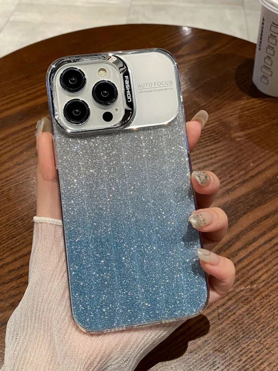 

Luxury Kase LK120 Solid iPhone 15 Pro Fashion Transparent Glitter Bling Gradient Back Case, Blue