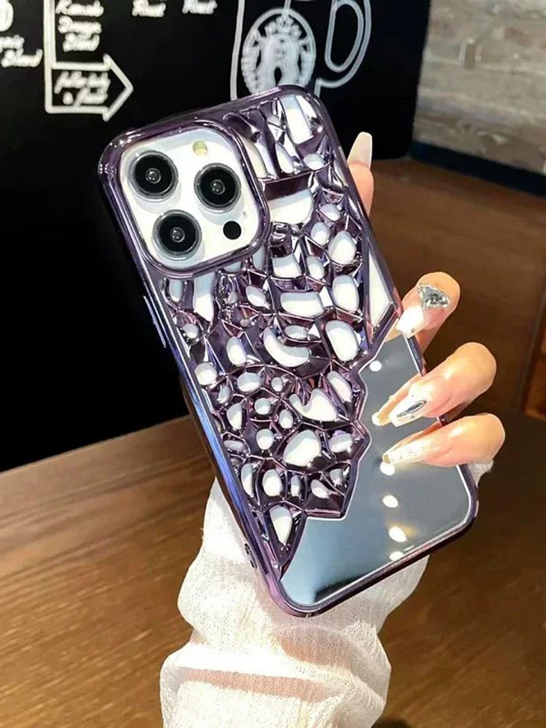 

Luxury Kase LK117 Quirky iPhone 13 Pro Max Hollow Out Mirror Heat Dissipation Back Case, Purple