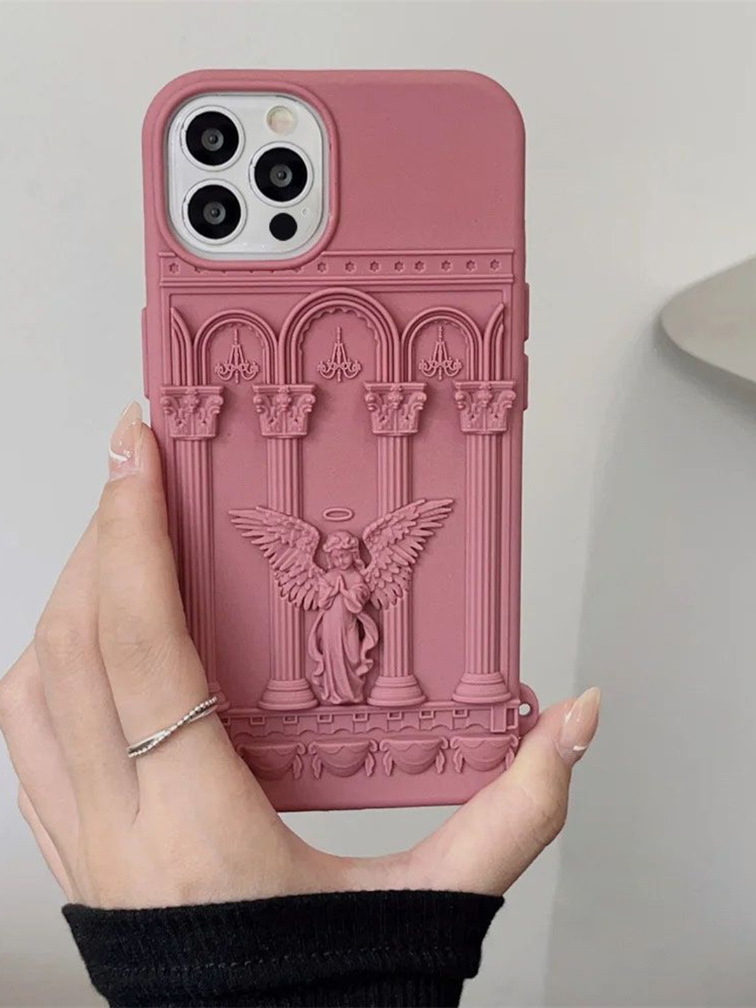 

Luxury Kase LK122 Fashion Art Praying Angel Statue Protective iPhone 14 Pro Max Back Case, Pink