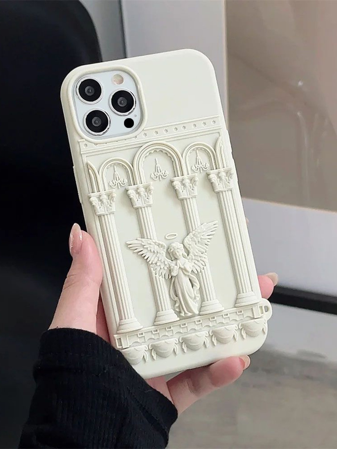 

Luxury Kase LK122 Textured iPhone 12 Pro Max Fashion Art Praying Angel Statue Back Case, White