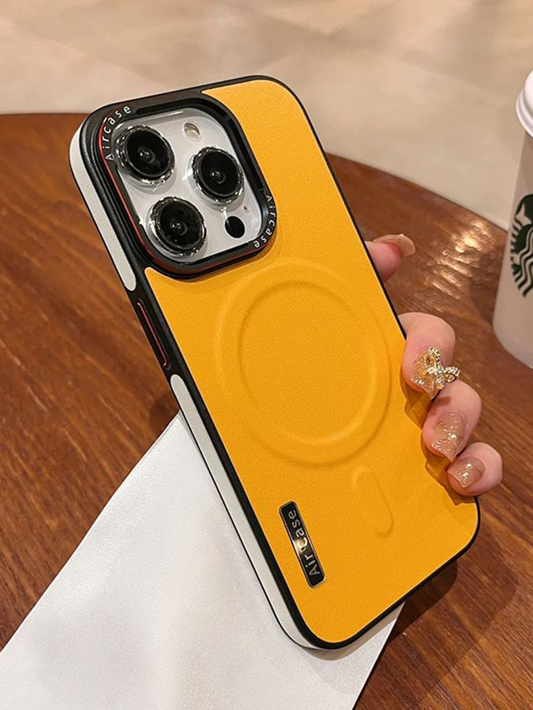 

Luxury Kase LK116 Matte Magnetic Wireless Charging Shockproof iPhone 15 Pro Back Case, Yellow