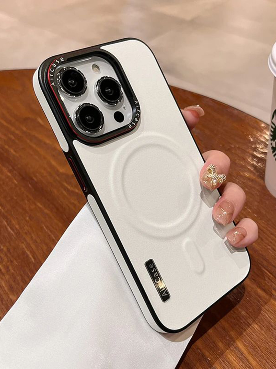 

Luxury Kase LK116 Matte Leather Wireless Charging Shockproof iPhone 14 Pro Back Case, White