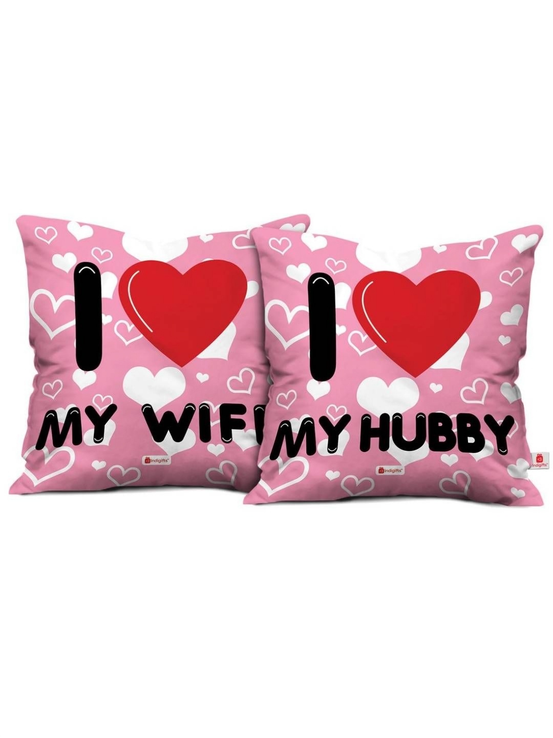 

Indigifts Pink & White 2-Pcs Printed Pre-Filled Cushions