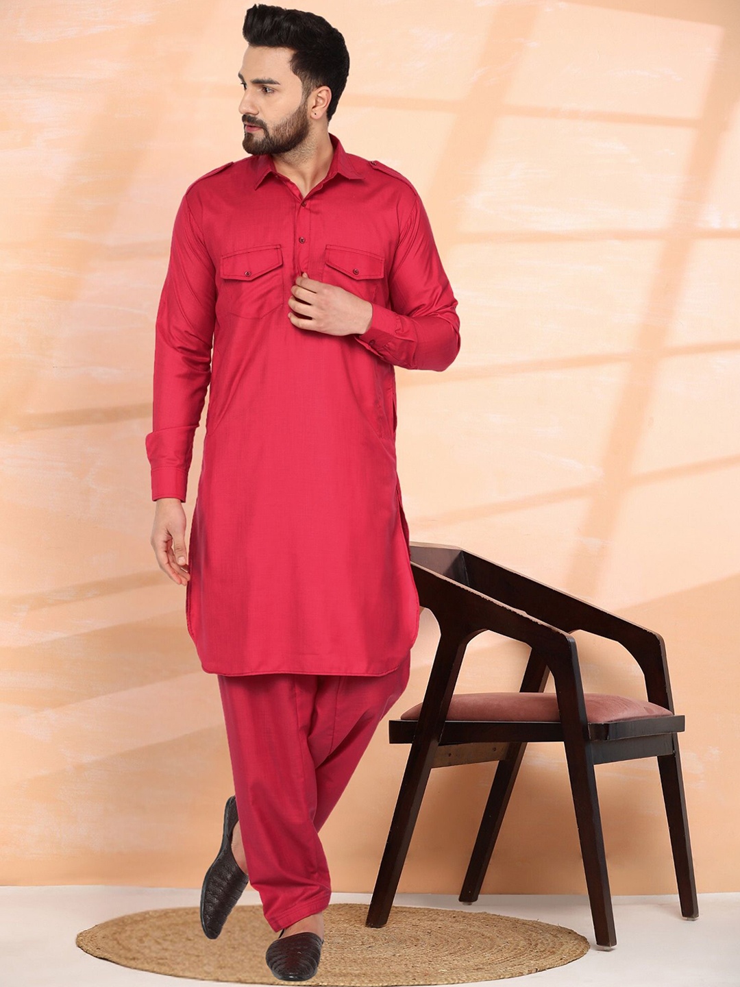 

Moda Rapido Men Regular Pure Cotton Kurta with Salwar, Red