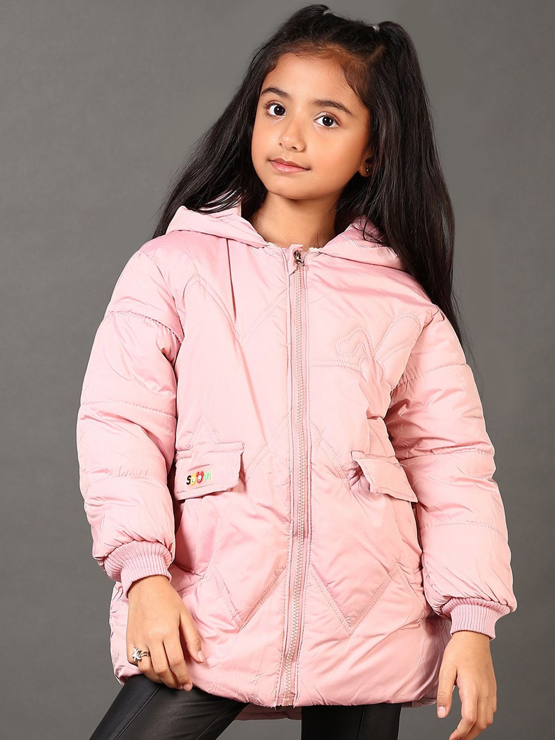 

V-Mart Girls Hooded Solid Cotton Casual Quilted Jacket, Pink