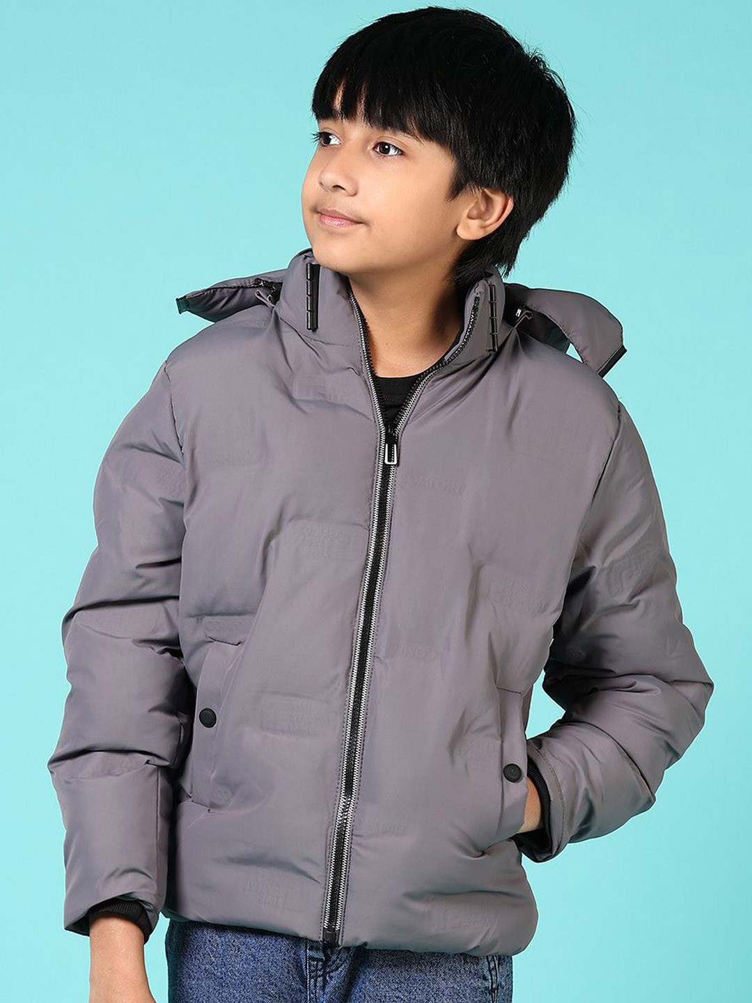 

V-Mart Boys Hooded Solid Cotton Casual Padded Jacket, Grey