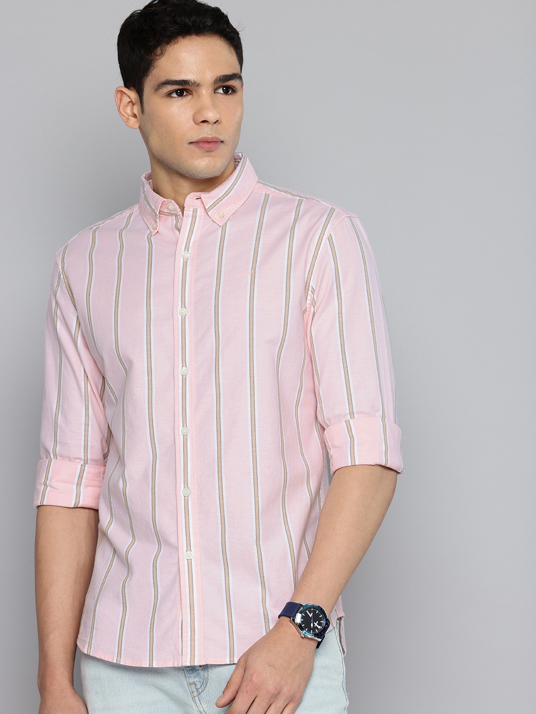 

Levis Slim Fit Striped Casual Shirt, Pink