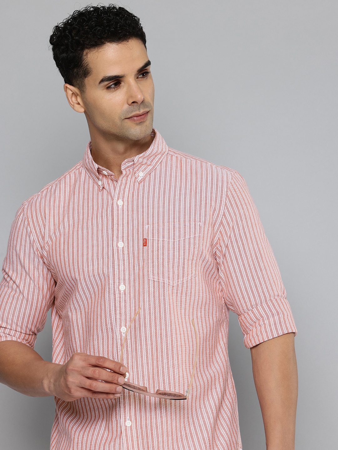 

Levis Slim Fit Striped Pure Cotton Casual Shirt, Pink