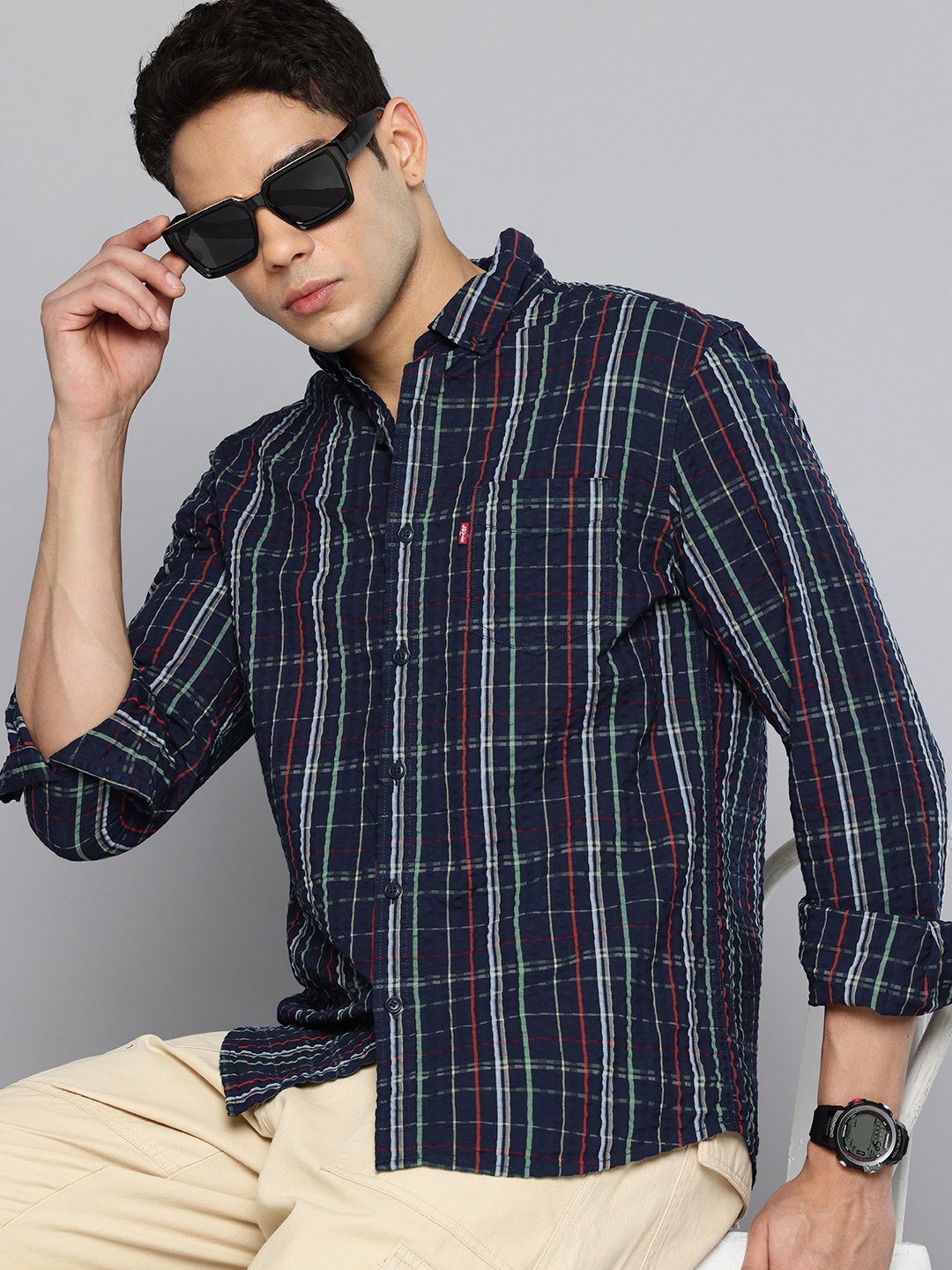 

Levis Slim Fit Checked Casual Shirt, Navy blue