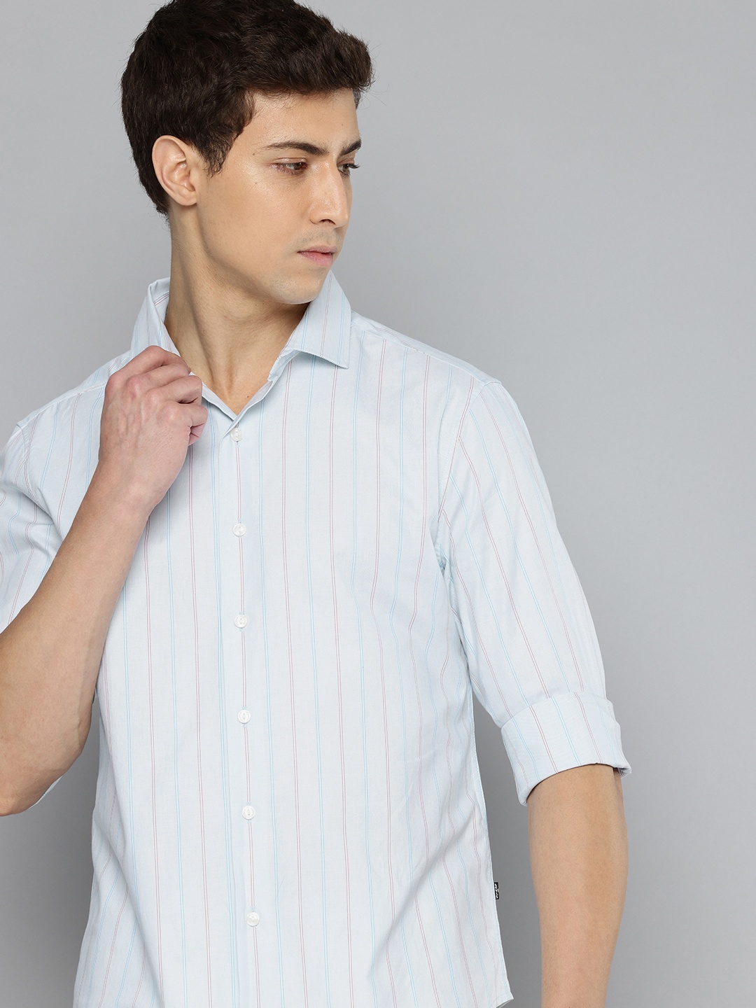 

Levis Slim Fit Striped Pure Cotton Casual Shirt, Grey