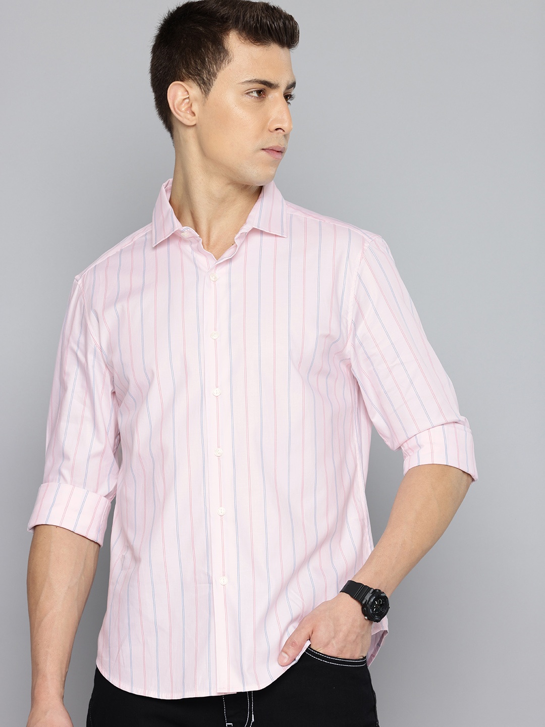 

Levis Pure Cotton Slim Fit Striped Casual Shirt, Pink