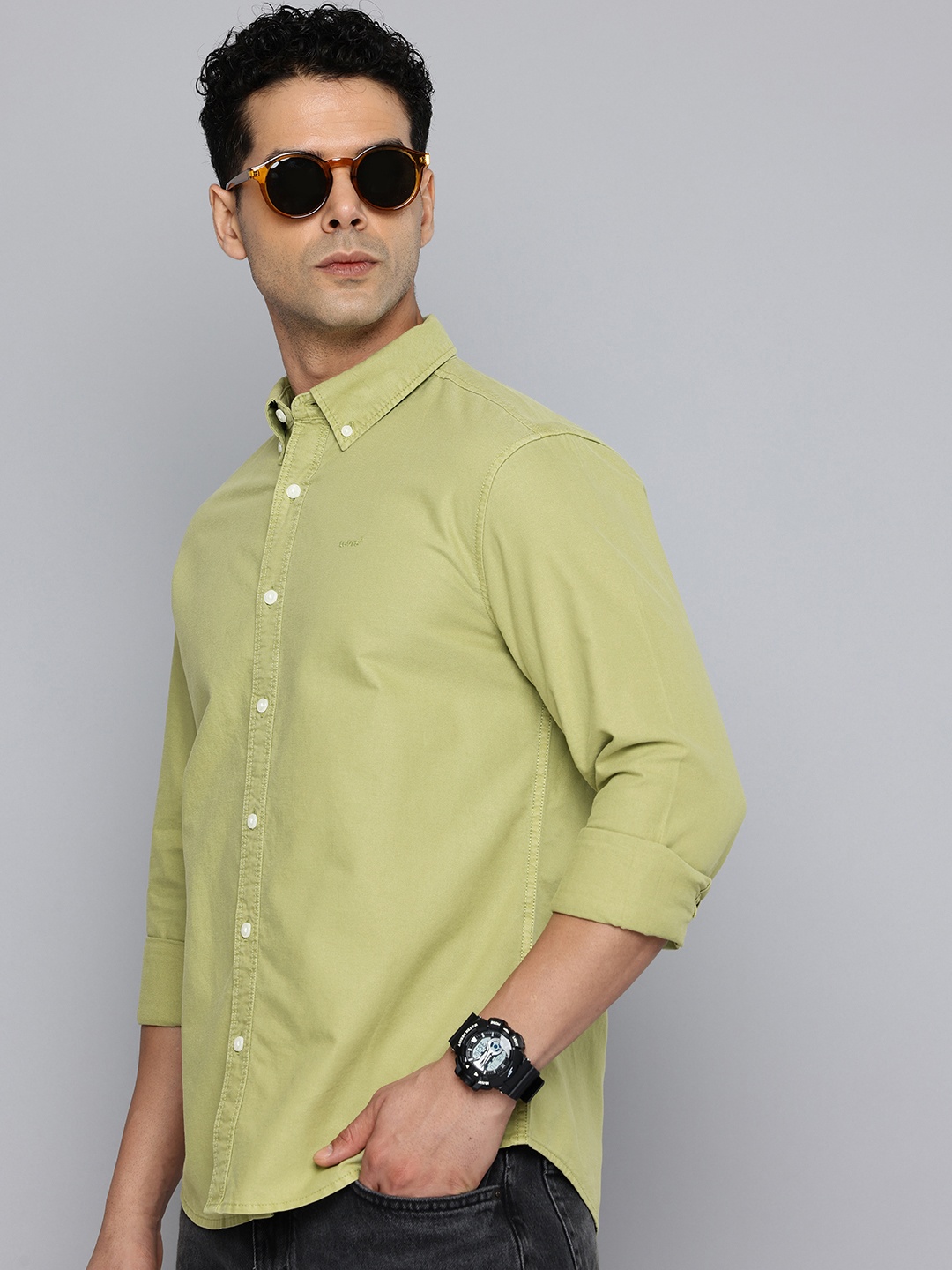 

Levis Slim Fit Opaque Pure Cotton Casual Shirt, Green