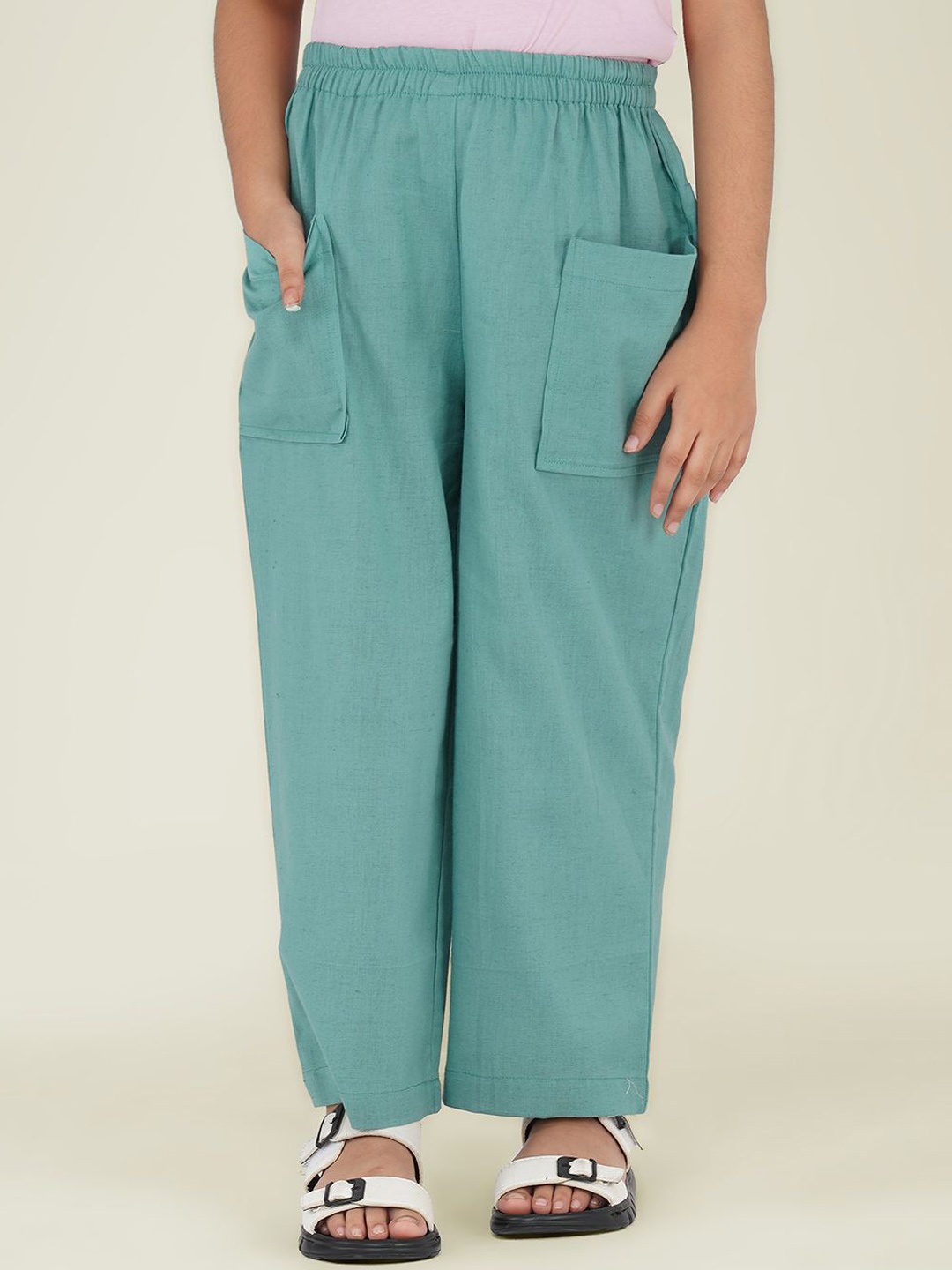 

SPARSA Kids Cotton Relaxed Loose Fit Trousers, Green