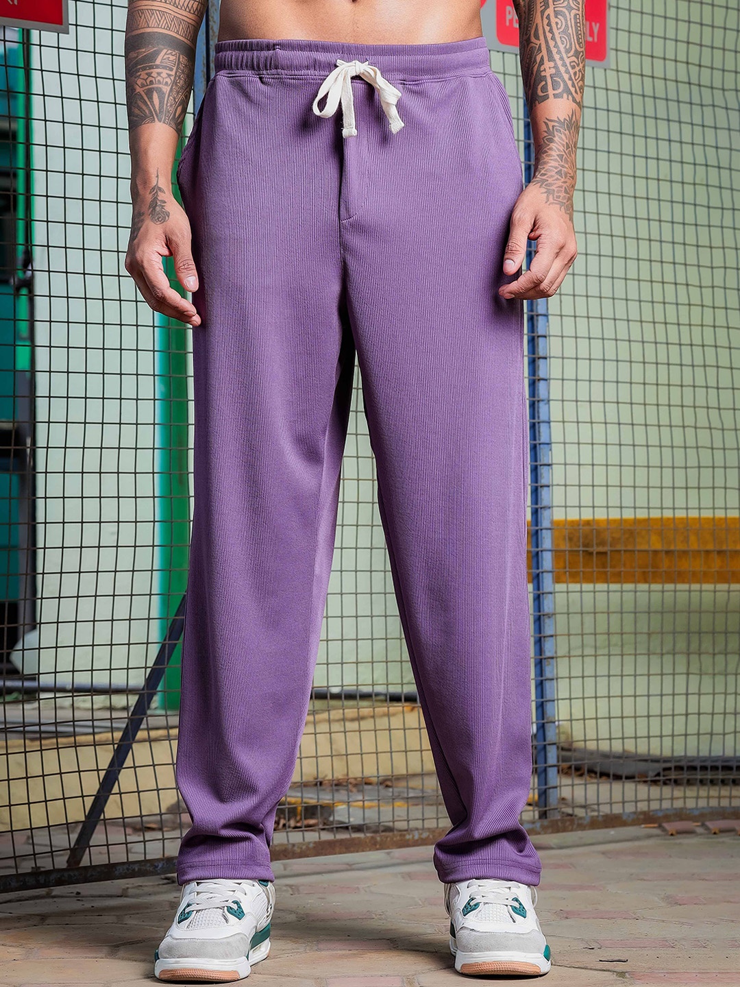 

House of Koala Unisex Relaxed Fit Ribbed Track Pants, Purple