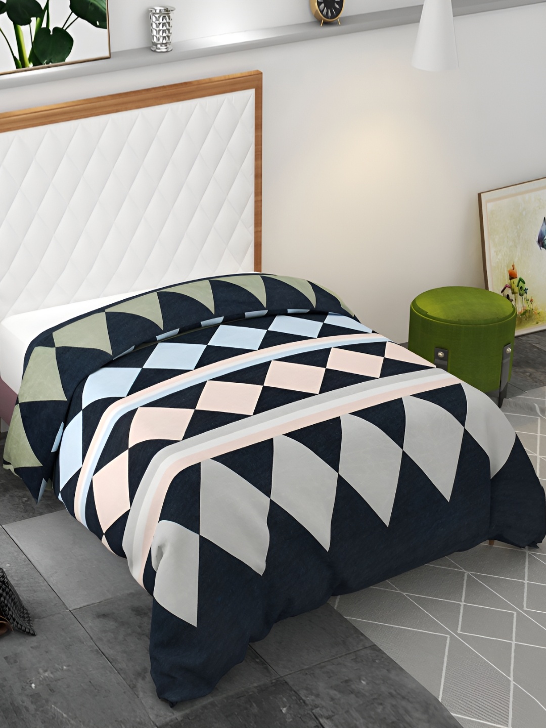 

Bromwick Blue & Peach Geometric Printed Cotton Single Size Duvet Cover