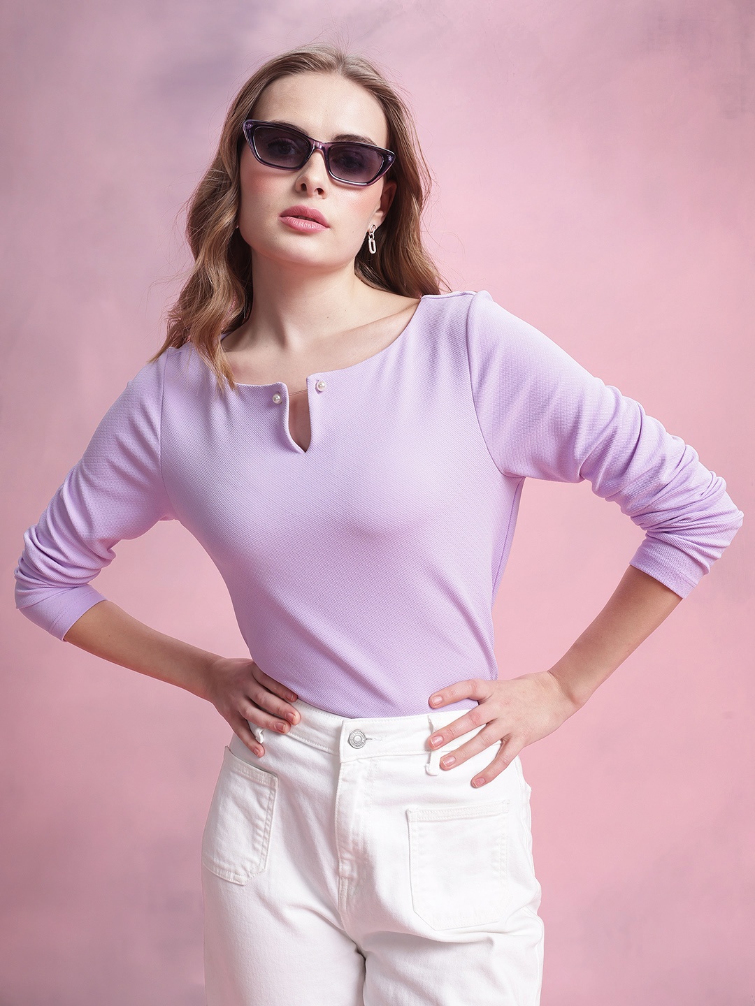 

DressBerry Solid Top with Bead Brooch, Lavender