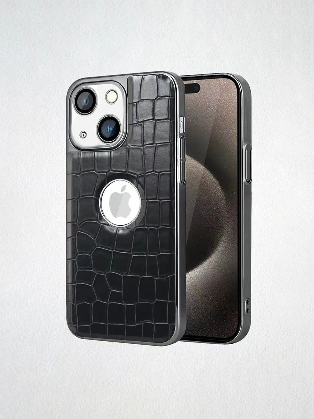 

Luxury Kase LK104 Artificial Leather Camera Lens Protective iPhone 14 Plus Back Case, Black
