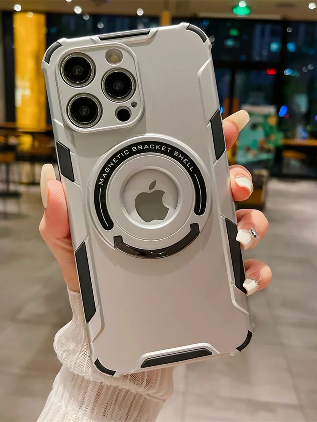 

Luxury Kase LK105 Shockproof Magnetic Stand Wireless Charging iPhone 13 Pro Back Case, Transparent