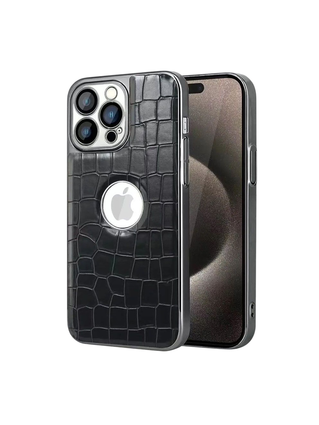

Luxury Kase LK104 Textured iPhone 14 Pro Max Artificial Leather Camera Lens Back Case, Black