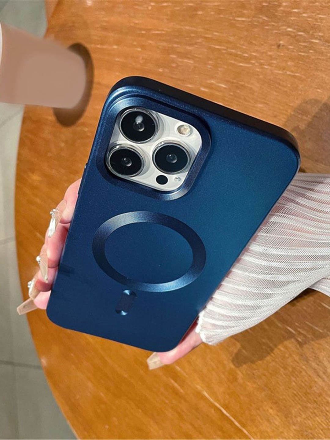 

Luxury Kase LK101 Solid iPhone 14 Pro Max Matte CD Print Magnetic Wireless Back Case, Blue