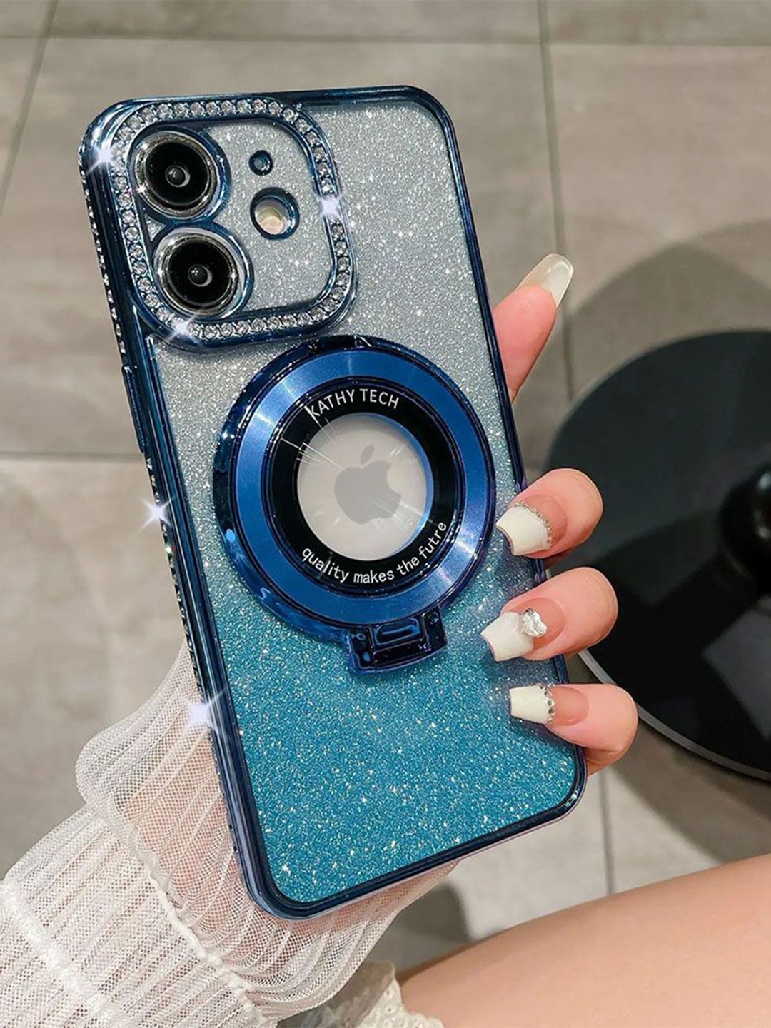 

Luxury Kase LK111 Solid iPhone 11 Glitter Diamond Bracket Magnetic Holder Stand Back Case, Blue