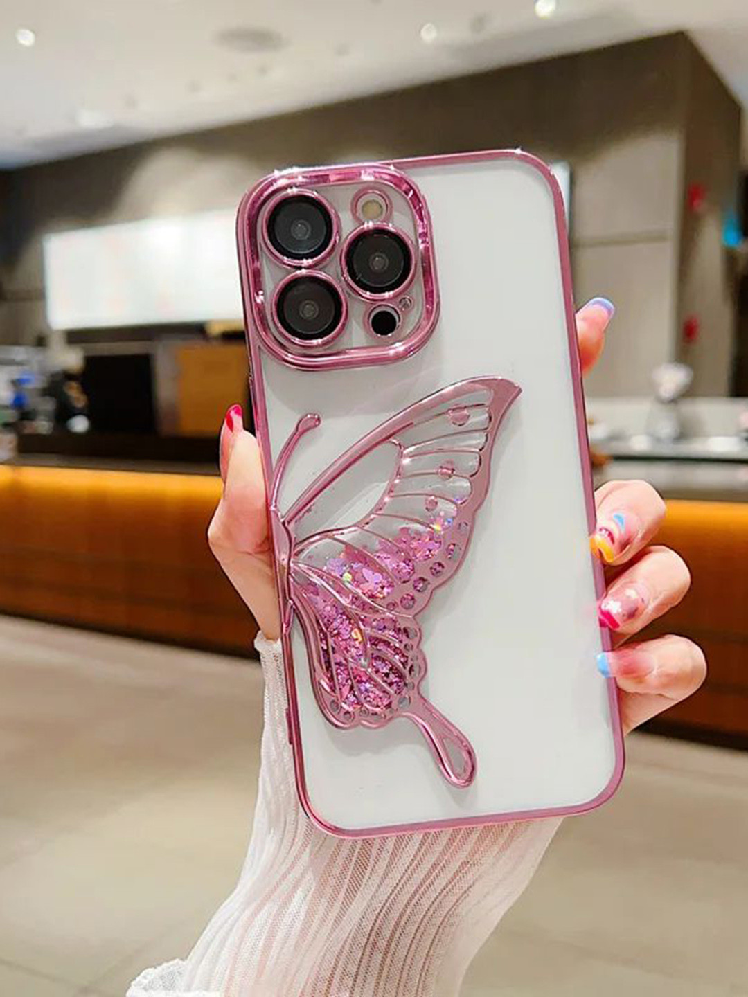 

Luxury Kase LK100 Quirky iPhone 14 Pro Max Plating Dream Butterfly Clear Case Back Case, Pink