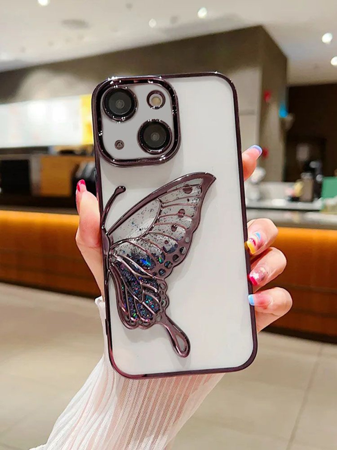 

Luxury Kase Solid LK100 Plating Dream Butterfly Clear Case iPhone 15 Plus Back Case, Burgundy