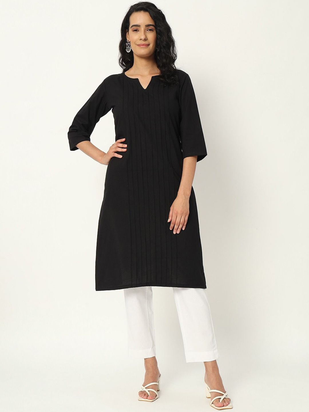 

SKYTICK Cotton Notch Neck Straight Kurta, Black