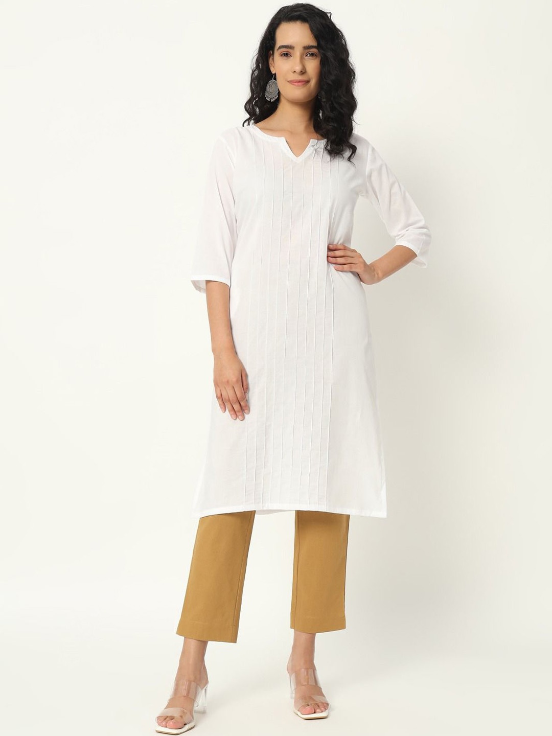 

SKYTICK Cotton Notch Neck Straight Kurta, White