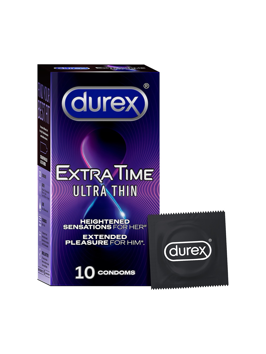 

Durex Extra Time Ultra Thin Condom - 10 Count, Black