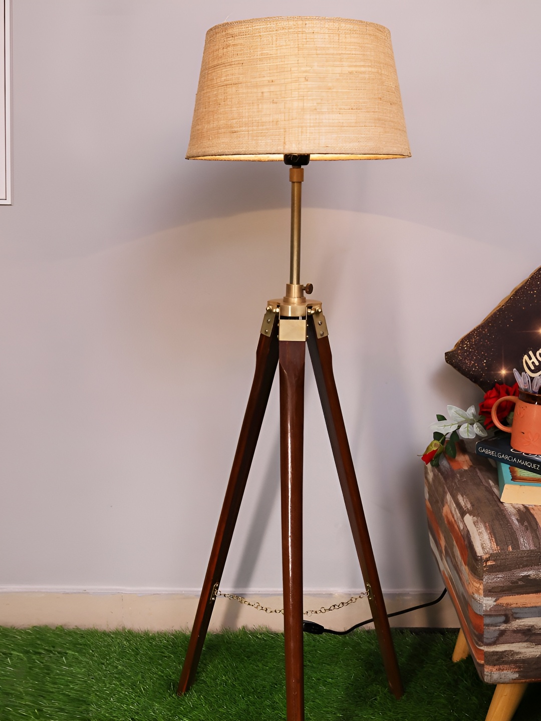 

Homesake Beige & Brown FrustumShaped Wooden Floor Lamp