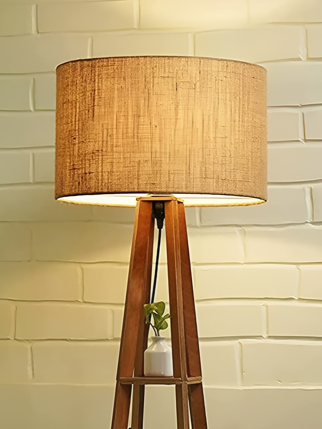 

Homesake Brown Cylinder Shaped Wooden Floor Lamp