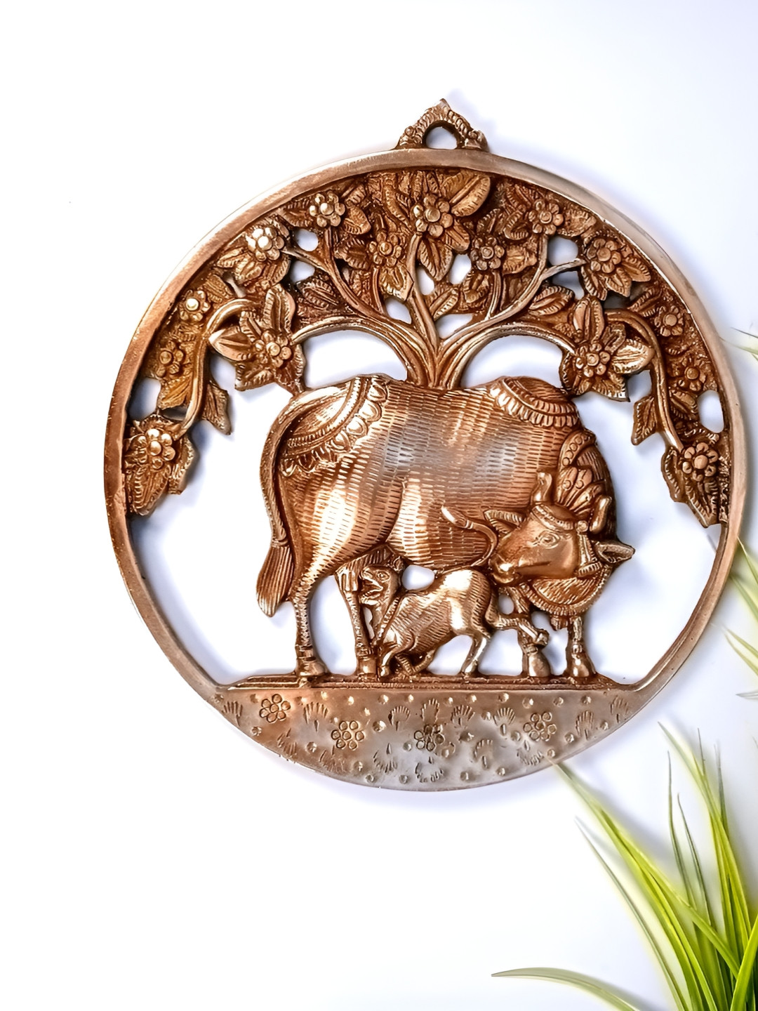 

apka mart Bronze Kamdhenu Cow with Calf Textured Metal Wall Hanging