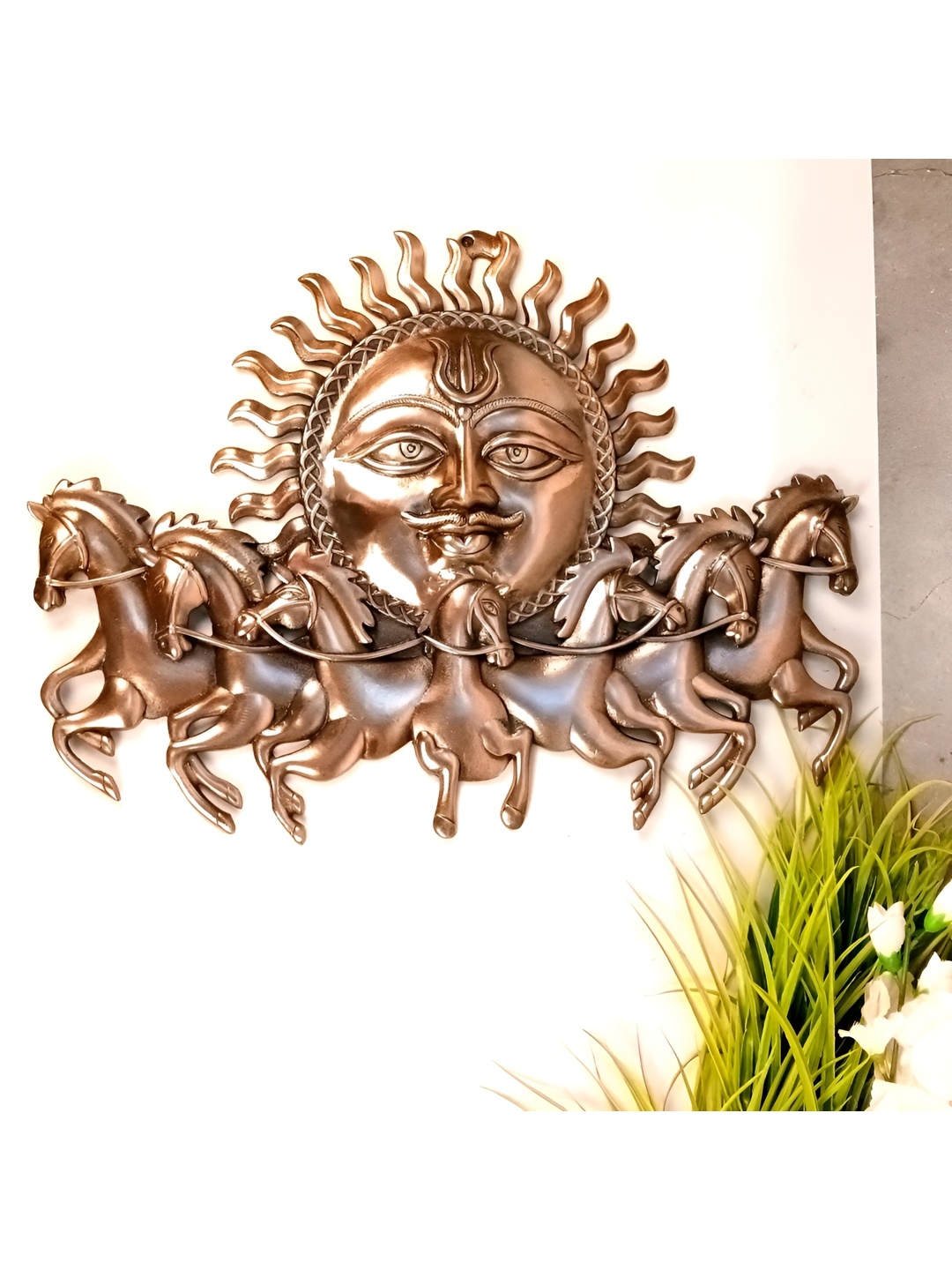 

apka mart Bronze 7 Running Horse With Sun Textured Metal Wall Hanging Decor