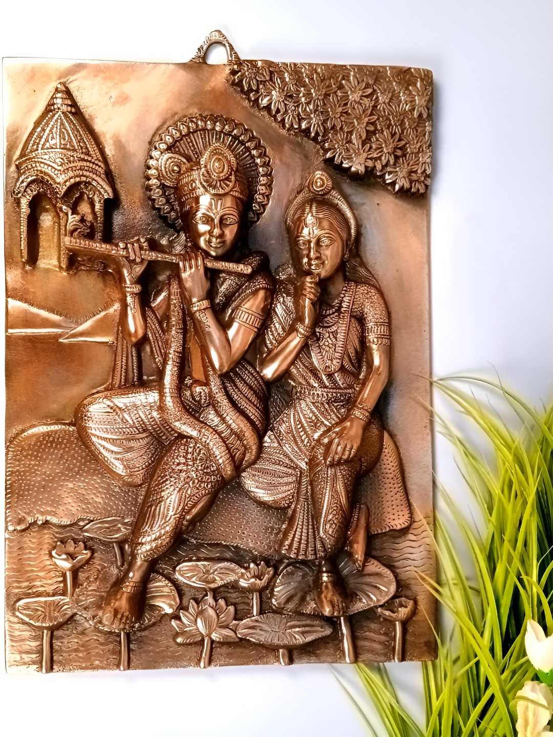 

apka mart Bronze Radha Krishna Textured Metal Wall Hanging Decor