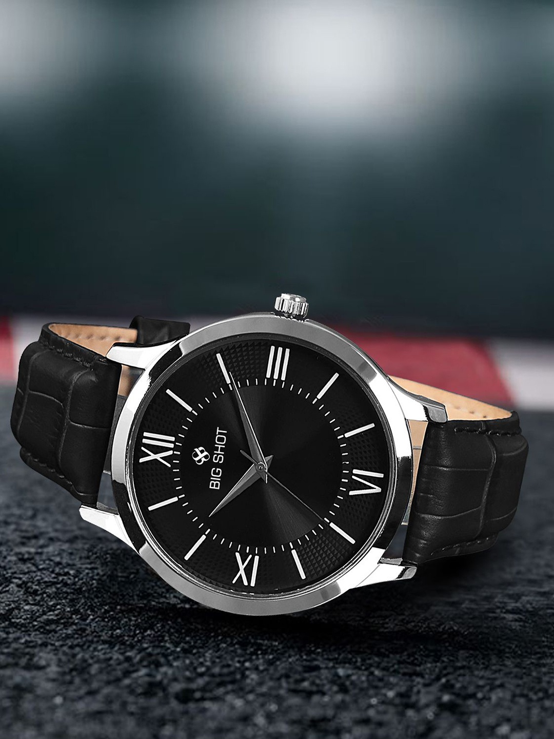 

BIG SHOT Men Brass Embellished Dial & Leather Bracelet Style Straps Analogue Watch BSM064C, Black
