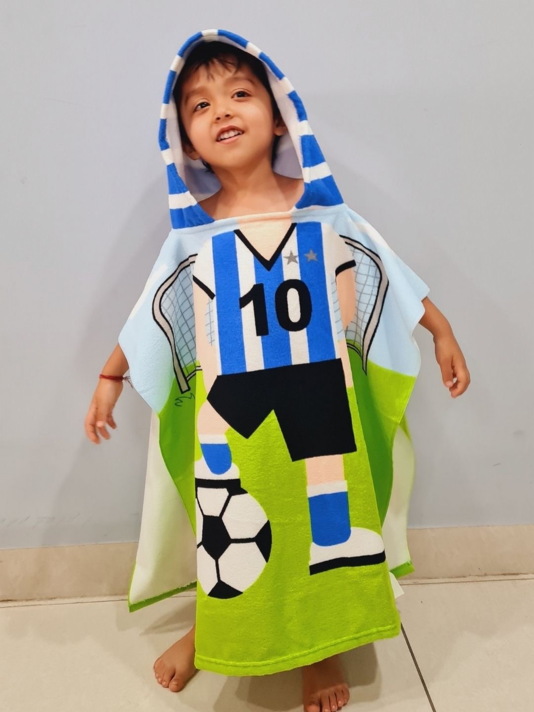 

Famyo Blue & Green Football Design Poncho Towel for Kids (1-7 years)