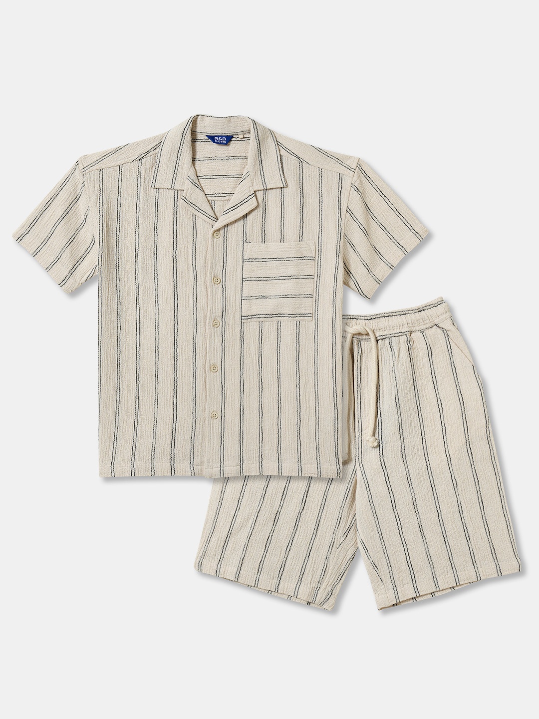R&B Boys Striped Pure Cotton Mid Rise Shorts, Beige