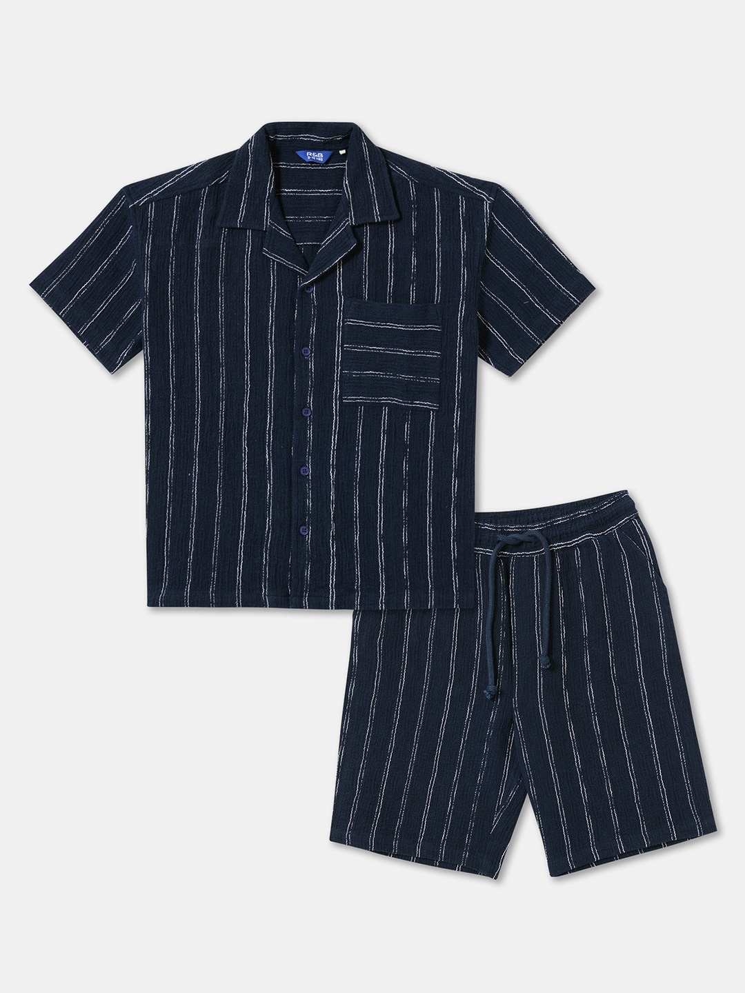 

R&B Boys Striped Pure Cotton Short, Navy blue