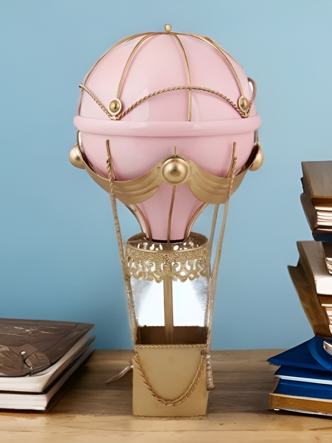 

THE HOME CO. Pink And Gold-Toned Hot Air Balloon Curio Showpiece