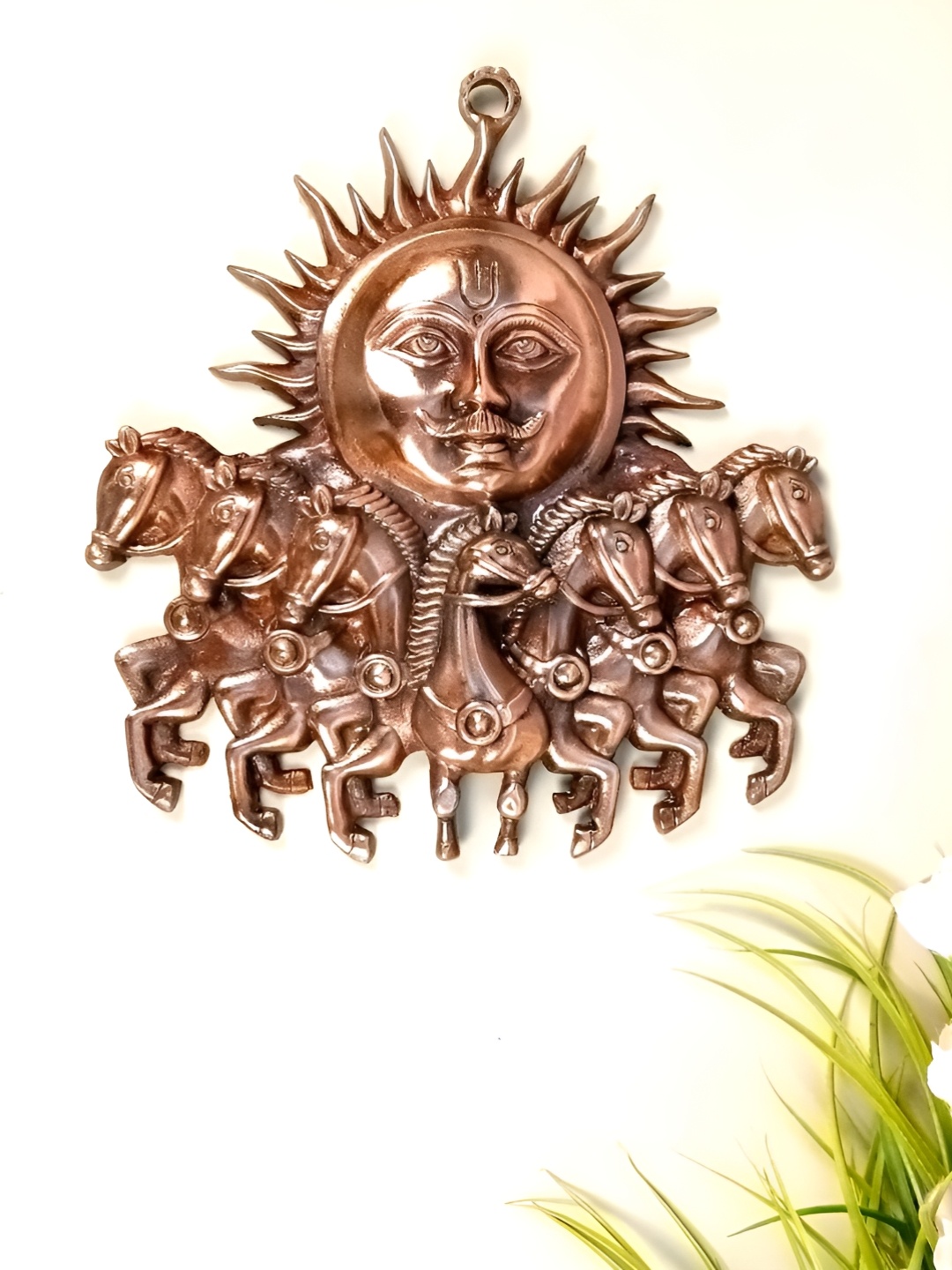 

apka mart Bronze Surya Bahgwan with 7 Running Horses Metal Wall Hanging Decor